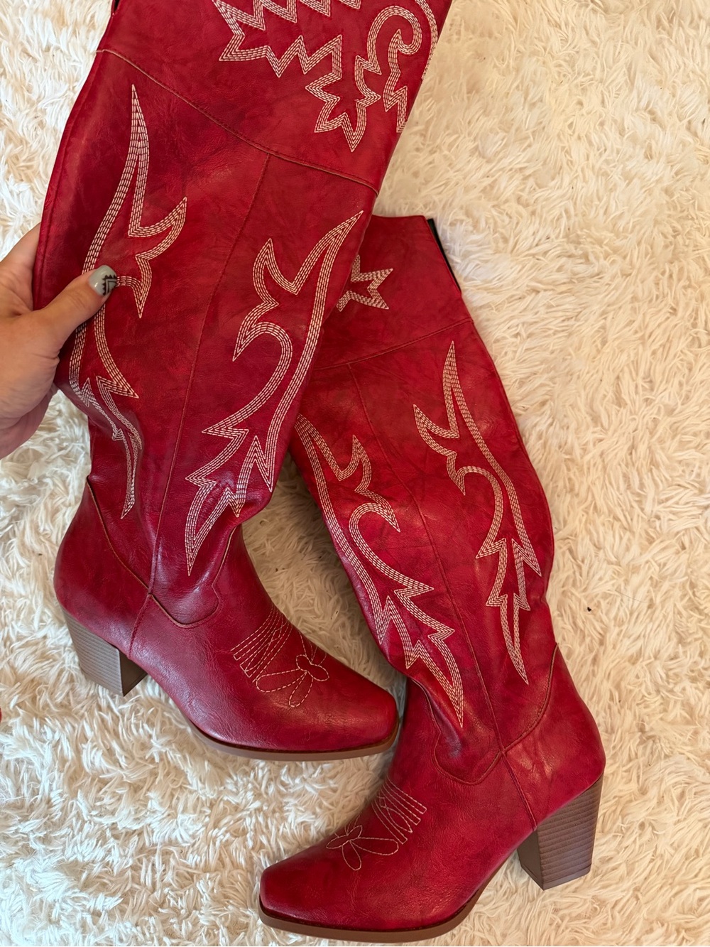 Red Western Knee-High Boots - Women